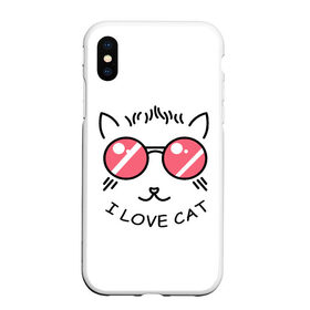 Чехол для iPhone XS Max матовый с принтом I Love cat (я люблю котов) в Петрозаводске, Силикон | Область печати: задняя сторона чехла, без боковых панелей | 8 марта | cat | i love you | kiss | love | губы | девушке | день влюбленных | зубы | киса | кот | котик | коты | люблю котов | любовь | любтмой | марта | очки | поцелуй | розовые губы | розовый | страсть | течет