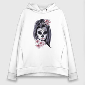 Женское худи Oversize хлопок с принтом Skull Girl в Петрозаводске, френч-терри — 70% хлопок, 30% полиэстер. Мягкий теплый начес внутри —100% хлопок | боковые карманы, эластичные манжеты и нижняя кромка, капюшон на магнитной кнопке | art | body | bones | dead | drawing | face | graffiti | head | roses | skeleton | skul | skull | ад | арт | голова | граффити | зло | кости | лицо | металл | нарисованный | розы | рок | скелет | скул | скулл | три черепа | тьма