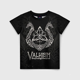 Детская футболка 3D с принтом Valheim в Петрозаводске, 100% гипоаллергенный полиэфир | прямой крой, круглый вырез горловины, длина до линии бедер, чуть спущенное плечо, ткань немного тянется | valheim | viking | валхейм | викинги | игры