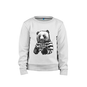 Детский свитшот хлопок с принтом Задержанный панда в Петрозаводске, 100% хлопок | круглый вырез горловины, эластичные манжеты, пояс и воротник | Тематика изображения на принте: бандит | медведь | опасный | панда | преступник | хипстер | хулиган