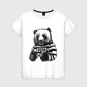 Женская футболка хлопок с принтом Задержанный панда в Петрозаводске, 100% хлопок | прямой крой, круглый вырез горловины, длина до линии бедер, слегка спущенное плечо | бандит | медведь | опасный | панда | преступник | хипстер | хулиган