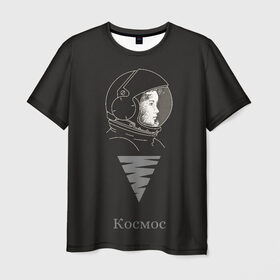 Мужская футболка 3D с принтом Космос в Петрозаводске, 100% полиэфир | прямой крой, круглый вырез горловины, длина до линии бедер | астронавт | взгляд | геометрическая фигура | голова | космонавт | космос | минимализм | пирамида | треугольник | шлем