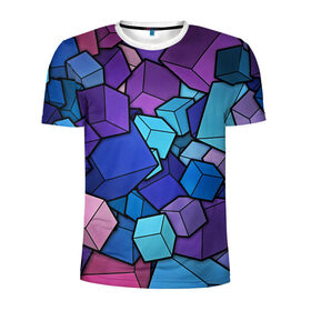 Мужская футболка 3D спортивная с принтом Vector-Shape в Петрозаводске, 100% полиэстер с улучшенными характеристиками | приталенный силуэт, круглая горловина, широкие плечи, сужается к линии бедра | Тематика изображения на принте: абстракция | кубики | кубы | линии | цветные кубики