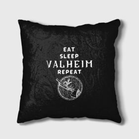 Подушка 3D с принтом Eat Sleep Valheim Repeat в Петрозаводске, наволочка – 100% полиэстер, наполнитель – холлофайбер (легкий наполнитель, не вызывает аллергию). | состоит из подушки и наволочки. Наволочка на молнии, легко снимается для стирки | elder | loki | odin | the | thor | valheim | биврёст | валхейм | вальхейм | викинги | всеотец | дракар | древний | древо | ётун | йотун | локи | мира | один | тор | фенир | хель | черный лес | эйктюр