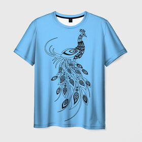 Мужская футболка 3D с принтом Павлин в Петрозаводске, 100% полиэфир | прямой крой, круглый вырез горловины, длина до линии бедер | дикая птица | красивая птица | павлин | птица | разноцветная птица