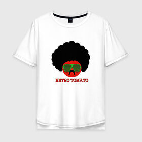 Мужская футболка хлопок Oversize с принтом Ретро томат в Петрозаводске, 100% хлопок | свободный крой, круглый ворот, “спинка” длиннее передней части | 80 е | afro | retro | tomato | афро | восьмидесятые | мучачос | помидор | ретро | томат