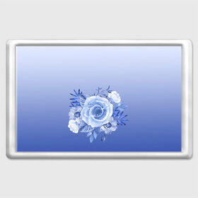 Магнит 45*70 с принтом Голубая роза акварель в Петрозаводске, Пластик | Размер: 78*52 мм; Размер печати: 70*45 | акварель | голубая | градиент | монрхром | природа | рисунок | роза | синий | цветок