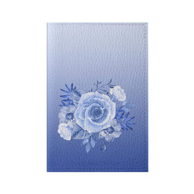 Обложка для паспорта матовая кожа с принтом Голубая роза акварель в Петрозаводске, натуральная матовая кожа | размер 19,3 х 13,7 см; прозрачные пластиковые крепления | Тематика изображения на принте: акварель | голубая | градиент | монрхром | природа | рисунок | роза | синий | цветок