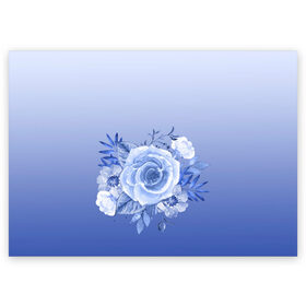 Поздравительная открытка с принтом Голубая роза акварель в Петрозаводске, 100% бумага | плотность бумаги 280 г/м2, матовая, на обратной стороне линовка и место для марки
 | акварель | голубая | градиент | монрхром | природа | рисунок | роза | синий | цветок