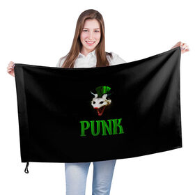 Флаг 3D с принтом punky trashcat в Петрозаводске, 100% полиэстер | плотность ткани — 95 г/м2, размер — 67 х 109 см. Принт наносится с одной стороны | punk. | trashcat | животные | ирокез | опоссум | панк