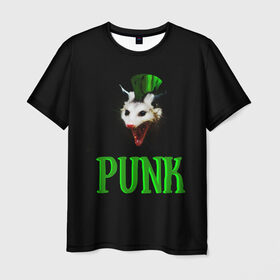 Мужская футболка 3D с принтом punky trashcat в Петрозаводске, 100% полиэфир | прямой крой, круглый вырез горловины, длина до линии бедер | punk. | trashcat | животные | ирокез | опоссум | панк