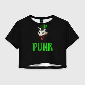 Женская футболка Crop-top 3D с принтом punky trashcat в Петрозаводске, 100% полиэстер | круглая горловина, длина футболки до линии талии, рукава с отворотами | punk. | trashcat | животные | ирокез | опоссум | панк