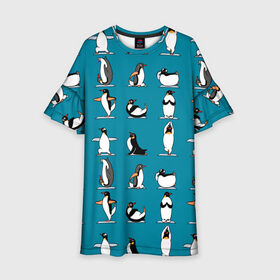 Детское платье 3D с принтом Пингвина на заярдке в Петрозаводске, 100% полиэстер | прямой силуэт, чуть расширенный к низу. Круглая горловина, на рукавах — воланы | Тематика изображения на принте: голубая | день валентина | день святого | день святого валентина | зарядка | качки | пингвин | пингвины | прикольная | птица | птицы | физкультура | физра