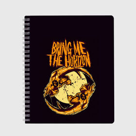 Тетрадь с принтом BRING ME THE HORIZON в Петрозаводске, 100% бумага | 48 листов, плотность листов — 60 г/м2, плотность картонной обложки — 250 г/м2. Листы скреплены сбоку удобной пружинной спиралью. Уголки страниц и обложки скругленные. Цвет линий — светло-серый
 | band | bring me the horizon | hardcore | metal | music | punk | rock | skull | бринги | группа | метал | музыка | панк | рок | череп