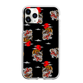 Чехол для iPhone 11 Pro матовый с принтом Японский стиль - тигры в Петрозаводске, Силикон |  | арт | животные | облака | огонь | пламя | рисунок | стиль | тигр | японский
