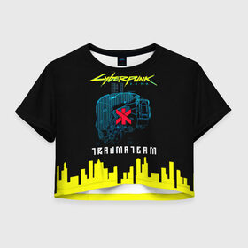 Женская футболка Crop-top 3D с принтом TRAUMA TEAM Cyberpunk 2077 в Петрозаводске, 100% полиэстер | круглая горловина, длина футболки до линии талии, рукава с отворотами | cyberpunk 2077 | hacker | maelstrom | militech | quadra | samurai | sci fi | technology | trauma team | v | будущее | игра | иероглифы | киану ривз | кибер | киберпанк | киборг | киборги | корпорация | лого | милитек | панк | роботы | самурай | т