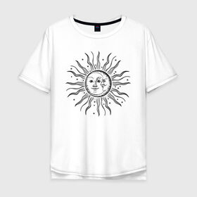 Мужская футболка хлопок Oversize с принтом солнце и луна в Петрозаводске, 100% хлопок | свободный крой, круглый ворот, “спинка” длиннее передней части | звездное небо | зодиаки | космос | луна | солнце | тату | тренд