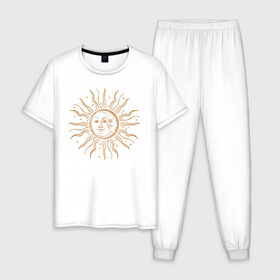 Мужская пижама хлопок с принтом солнце и луна в Петрозаводске, 100% хлопок | брюки и футболка прямого кроя, без карманов, на брюках мягкая резинка на поясе и по низу штанин
 | Тематика изображения на принте: звездное небо | зодиаки | космос | луна | солнце | тату | тренд