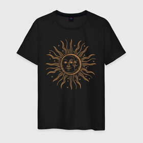 Мужская футболка хлопок с принтом солнце и луна в Петрозаводске, 100% хлопок | прямой крой, круглый вырез горловины, длина до линии бедер, слегка спущенное плечо. | Тематика изображения на принте: звездное небо | зодиаки | космос | луна | солнце | тату | тренд