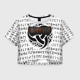 Женская футболка Crop-top 3D с принтом Valheim в Петрозаводске, 100% полиэстер | круглая горловина, длина футболки до линии талии, рукава с отворотами | iron gate | викинги | руны | скандинавия | скандинавские боги