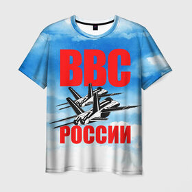 Мужская футболка 3D с принтом ВВС России в Петрозаводске, 100% полиэфир | прямой крой, круглый вырез горловины, длина до линии бедер | 23 февраля | арт | военный | графика | день защитника отечества | защитник | февраль