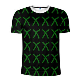 Мужская футболка 3D спортивная с принтом x в Петрозаводске, 100% полиэстер с улучшенными характеристиками | приталенный силуэт, круглая горловина, широкие плечи, сужается к линии бедра | pattern | x | буква | буквы | зеленая | знак | знаки | паттерн | черная | черно зеленая