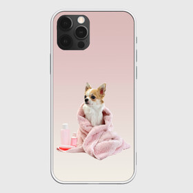 Чехол для iPhone 12 Pro Max с принтом собачка полотенце процедуры  в Петрозаводске, Силикон |  | ванна | выходной | градиент | душ | забота и теле | любовь к себе | мини собака | полотенце | процедуры | розовый | собака | собачка | спа | уход | чихуахуа | чихуашка | щенок