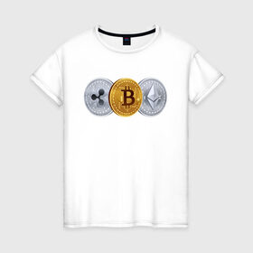 Женская футболка хлопок с принтом БИТКОИН ЭФИРИУМ РИПЛ в Петрозаводске, 100% хлопок | прямой крой, круглый вырез горловины, длина до линии бедер, слегка спущенное плечо | bitcoin | blockchain | btc | cardano | crypto | ethereum | polkadot | tether | xrp | бинанс | биткоин | блокчейн | валюта | деньги | криптовалюта | майнер | майнинг | цифровая валюта | цифровое золото | эфир