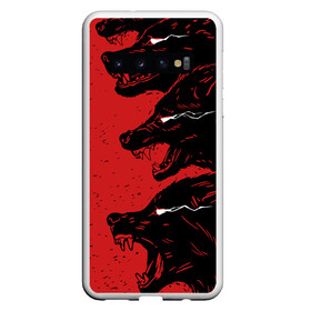 Чехол для Samsung Galaxy S10 с принтом Evil Wolves в Петрозаводске, Силикон | Область печати: задняя сторона чехла, без боковых панелей | animal | beast | dark | darkness | evil | moon | nigth | werwolf | wild | wolf | вервольф | вой | волк | волчара | дикий | животное | зверь | клык | клыки | луна | ночь | оборотень | полнолуние