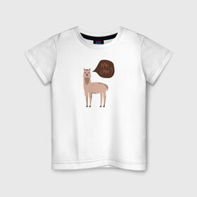 Детская футболка хлопок с принтом Лама с вопросом в Петрозаводске, 100% хлопок | круглый вырез горловины, полуприлегающий силуэт, длина до линии бедер | альпака | животное | лама