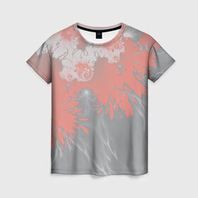 Женская футболка 3D с принтом Абстракция в Петрозаводске, 100% полиэфир ( синтетическое хлопкоподобное полотно) | прямой крой, круглый вырез горловины, длина до линии бедер | burnt coral | абстракция | коралловый | серый | фрактал