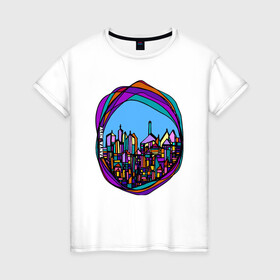 Женская футболка хлопок с принтом Городская мозаика в Петрозаводске, 100% хлопок | прямой крой, круглый вырез горловины, длина до линии бедер, слегка спущенное плечо | город | графика | мозаика | цвет
