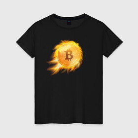 Женская футболка хлопок с принтом БИТКОИН ОГОНЬ (ВВЕРХ)  в Петрозаводске, 100% хлопок | прямой крой, круглый вырез горловины, длина до линии бедер, слегка спущенное плечо | bitcoin | blockchain | btc | cardano | crypto | ethereum | polkadot | tether | xrp | бинанс | биткоин | блокчейн | валюта | деньги | криптовалюта | майнер | майнинг | цифровая валюта | цифровое золото | эфир