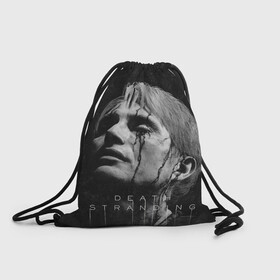 Рюкзак-мешок 3D с принтом Death Stranding в Петрозаводске, 100% полиэстер | плотность ткани — 200 г/м2, размер — 35 х 45 см; лямки — толстые шнурки, застежка на шнуровке, без карманов и подкладки | Тематика изображения на принте: cliff unger | death stranding | mads mikkelsen | клифф унгер | клиффорд унгер | мадс миккельсен