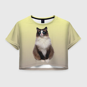 Женская футболка Crop-top 3D с принтом персидская пушистая кошка в Петрозаводске, 100% полиэстер | круглая горловина, длина футболки до линии талии, рукава с отворотами | ветеринар | градиент | домашний питомец | котейка | котик | коты | котэ | кошатник | кошатница | кошачьи | кошки | любитель животных | мяу | нэко | персидская | сиамская | смесь | шаблон
