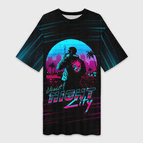 Платье-футболка 3D с принтом Cyberpunk 2077 NIGHT CITY в Петрозаводске,  |  | cyberpunk 2077 | hacker | maelstrom | militech | quadra | samurai | sci fi | technology | trauma team | v | будущее | игра | иероглифы | киану ривз | кибер | киберпанк | киборг | киборги | корпорация | лого | милитек | панк | роботы | самурай | т