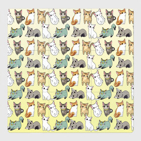Магнитный плакат 3Х3 с принтом мультяшные котики на желтом мя в Петрозаводске, Полимерный материал с магнитным слоем | 9 деталей размером 9*9 см | ветеринар | градиент | домашний питомец | котейки | котики | коты | котэ | котята | кошатник | кошатница | кошачьи | кошки | любитель животных | много | мультяшные | мяу | нэко | рисованный | узор
