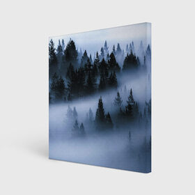 Холст квадратный с принтом Сумеречный лес в Петрозаводске, 100% ПВХ |  | forest | ёлки | лес | пейзаж | туман