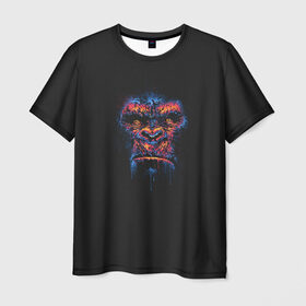 Мужская футболка 3D с принтом Colorful Gorilla в Петрозаводске, 100% полиэфир | прямой крой, круглый вырез горловины, длина до линии бедер | animal | beast | color | colorful | gorilla | ink | monkey | paints | горилла | животное | зверь | краски | обезьяна | чернила