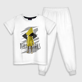 Детская пижама хлопок с принтом Little Nightmares в Петрозаводске, 100% хлопок |  брюки и футболка прямого кроя, без карманов, на брюках мягкая резинка на поясе и по низу штанин
 | game | little nightmares | девочка | желтый плащ | игры | парные футболки