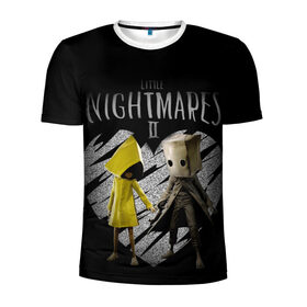 Мужская футболка 3D спортивная с принтом Little Nightmares II love в Петрозаводске, 100% полиэстер с улучшенными характеристиками | приталенный силуэт, круглая горловина, широкие плечи, сужается к линии бедра | black | game | little nightmares 2 | love | девочка и мальчик | любовь | пара | сердце | черный