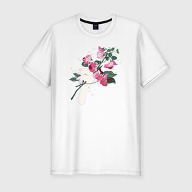Мужская футболка хлопок Slim с принтом Flowers в Петрозаводске, 92% хлопок, 8% лайкра | приталенный силуэт, круглый вырез ворота, длина до линии бедра, короткий рукав | flo | flowers | растения | флористика | цветение | цветы
