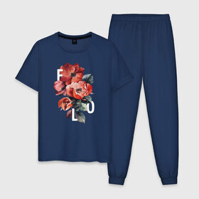 Мужская пижама хлопок с принтом Flo в Петрозаводске, 100% хлопок | брюки и футболка прямого кроя, без карманов, на брюках мягкая резинка на поясе и по низу штанин
 | flo | flowers | растения | флористика | цветение | цветы