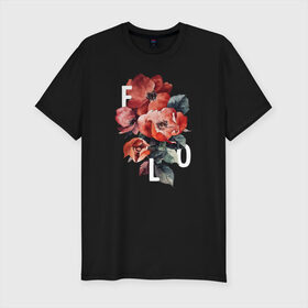 Мужская футболка хлопок Slim с принтом Flo в Петрозаводске, 92% хлопок, 8% лайкра | приталенный силуэт, круглый вырез ворота, длина до линии бедра, короткий рукав | flo | flowers | растения | флористика | цветение | цветы