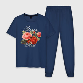 Мужская пижама хлопок с принтом Roses are Red в Петрозаводске, 100% хлопок | брюки и футболка прямого кроя, без карманов, на брюках мягкая резинка на поясе и по низу штанин
 | flo | flowers | растения | флористика | цветение | цветы