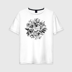 Женская футболка хлопок Oversize с принтом Flowers в Петрозаводске, 100% хлопок | свободный крой, круглый ворот, спущенный рукав, длина до линии бедер
 | flo | flowers | растения | флористика | цветение | цветы
