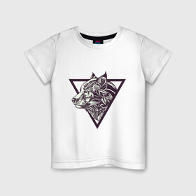 Детская футболка хлопок с принтом Волк в треугольнике в Петрозаводске, 100% хлопок | круглый вырез горловины, полуприлегающий силуэт, длина до линии бедер | волк | красивый волк | морской волк | северный волк | серый волк