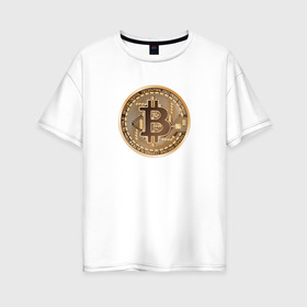 Женская футболка хлопок Oversize с принтом БИТКОИН (НА СПИНЕ) в Петрозаводске, 100% хлопок | свободный крой, круглый ворот, спущенный рукав, длина до линии бедер
 | bitcoin | blockchain | btc | cardano | crypto | ethereum | polkadot | tether | xrp | бинанс | биткоин | блокчейн | валюта | деньги | криптовалюта | майнер | майнинг | цифровая валюта | цифровое золото | эфир