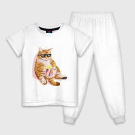 Детская пижама хлопок с принтом Ленивый кот в Петрозаводске, 100% хлопок |  брюки и футболка прямого кроя, без карманов, на брюках мягкая резинка на поясе и по низу штанин
 | Тематика изображения на принте: корн | кот | ленивый | очки | поп | попкорн | хипстер