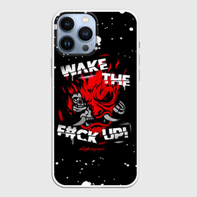 Чехол для iPhone 13 Pro Max с принтом WAKE THE FCK UP в Петрозаводске,  |  | cyberpunk 2077 | hacker | maelstrom | militech | quadra | samurai | technology | trauma team | v | будущее | игра | иероглифы | киану ривз | кибер | киберпанк | киборг | киборги | корпорация | лого | милитек | панк | роботы | самурай | техн